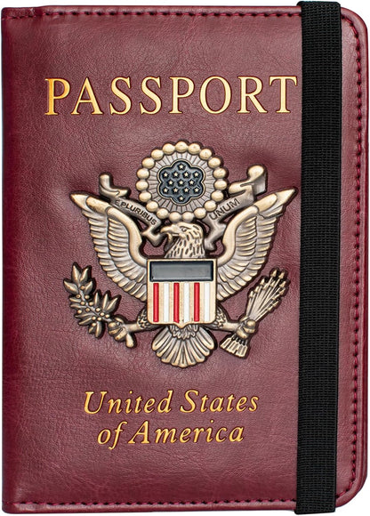 Passport Holder and Card Slot Combo RFID Blocking Leather Travel Passport Wallet for Men and Women US Passport Cover, Blue