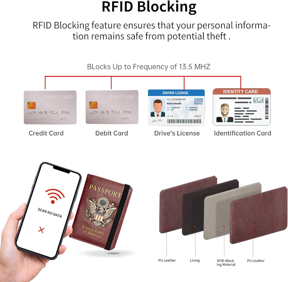 Passport Holder and Card Slot Combo RFID Blocking Leather Travel Passport Wallet for Men and Women US Passport Cover, Blue