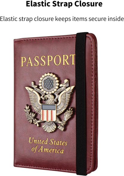 Passport Holder and Card Slot Combo RFID Blocking Leather Travel Passport Wallet for Men and Women US Passport Cover, Blue