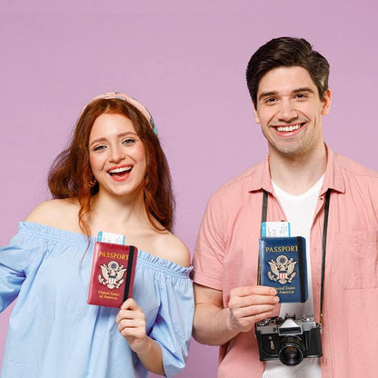 Passport Holder and Card Slot Combo RFID Blocking Leather Travel Passport Wallet for Men and Women US Passport Cover, Blue