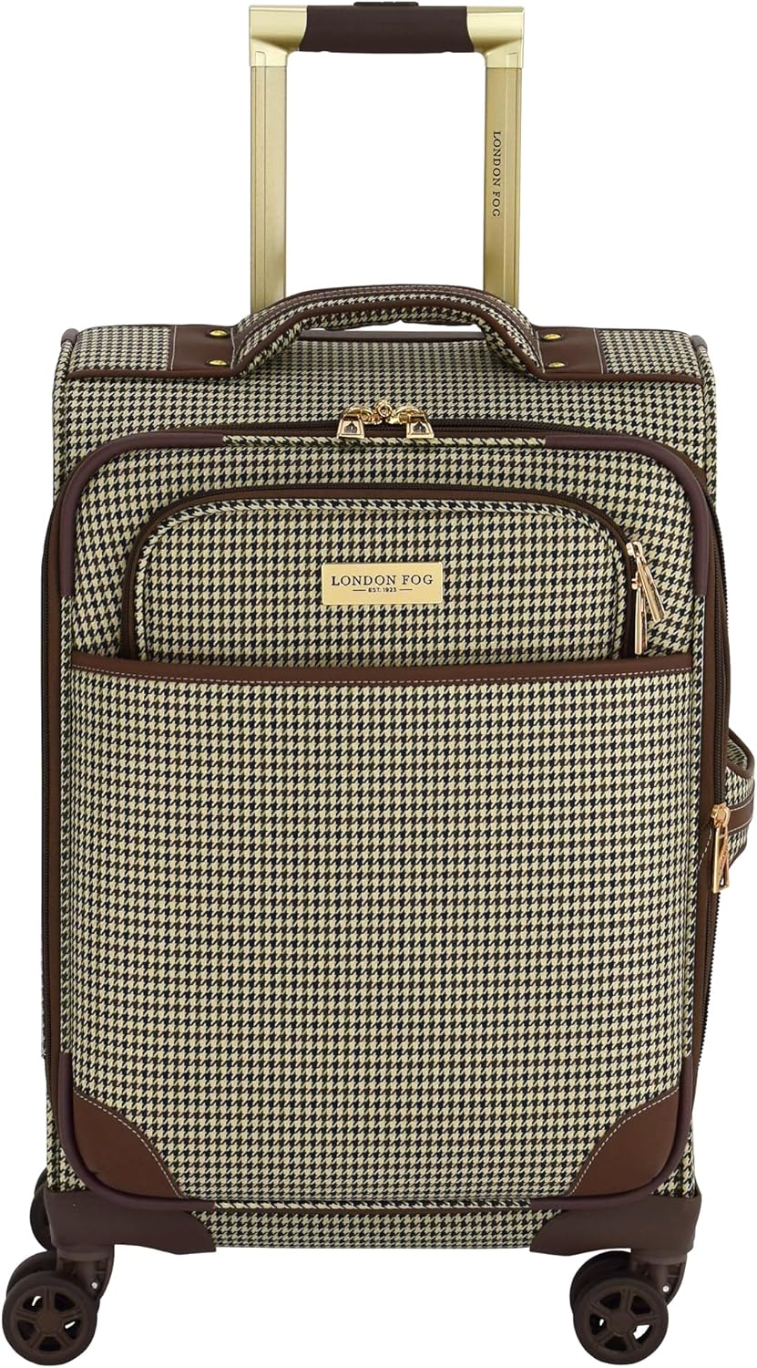 Cambridge 20" Expandable Spinner Carry-On Softside Suitcase with Padded Laptop Compartment, Olive Houndstooth