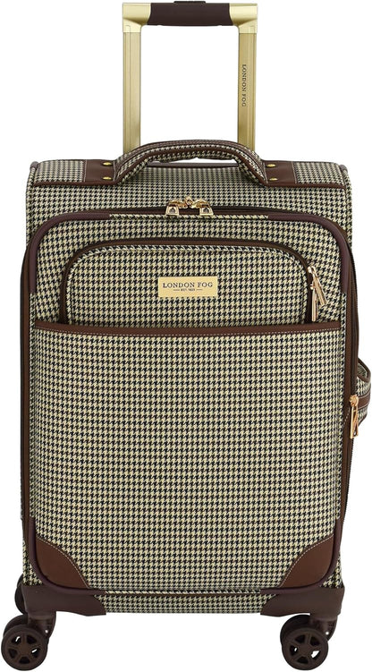 Cambridge 20" Expandable Spinner Carry-On Softside Suitcase with Padded Laptop Compartment, Olive Houndstooth
