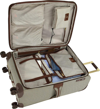 Cambridge 20" Expandable Spinner Carry-On Softside Suitcase with Padded Laptop Compartment, Olive Houndstooth