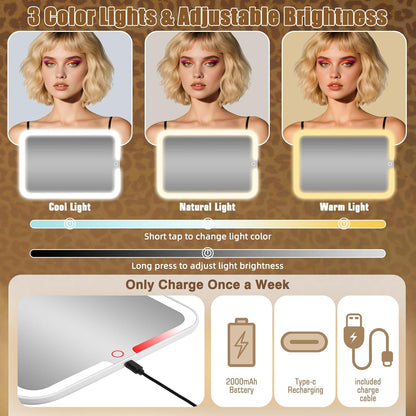 15''X11'' Large Capacity Makeup Bag with LED Mirror, Professional Makeup Case Organizer with 3 Color Light Adjustable Brightness, Travel Make up Cosmetic Case with Detachable Dividers & Shoulder Strap