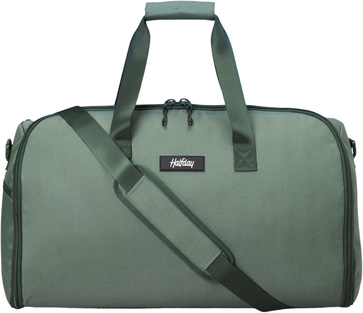 Halfday Convertible 2-in-1 Garment Duffel Weekender Bag 40L: Wrinkle-Free Travel (Hanging Suit Compartment, Shoe Pockets, Trolley Sleeve), Durable & Water-Resistant Carry-on, Shadow