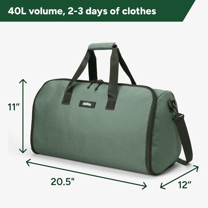 Halfday Convertible 2-in-1 Garment Duffel Weekender Bag 40L: Wrinkle-Free Travel (Hanging Suit Compartment, Shoe Pockets, Trolley Sleeve), Durable & Water-Resistant Carry-on, Shadow