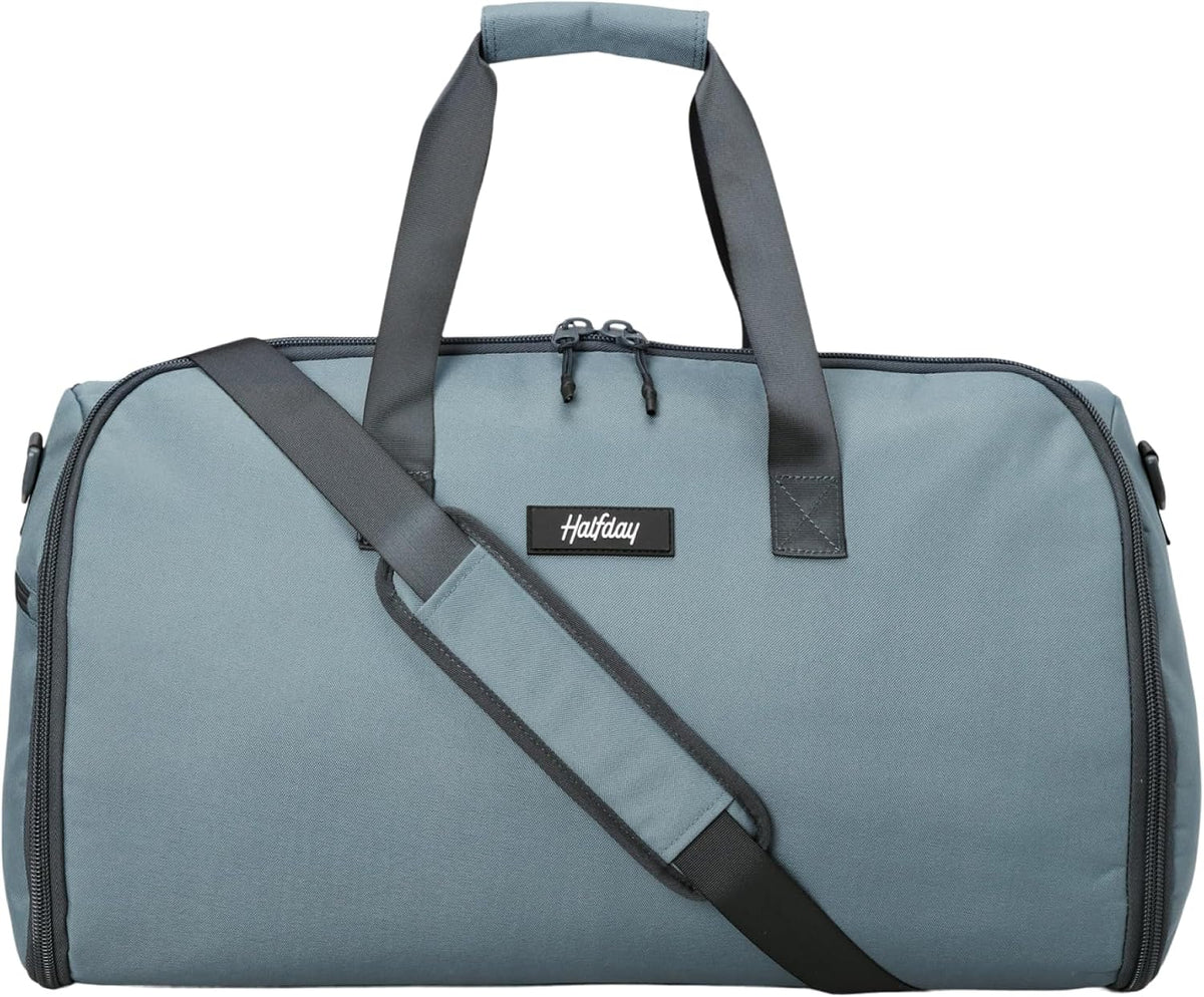 Halfday Convertible 2-in-1 Garment Duffel Weekender Bag 40L: Wrinkle-Free Travel (Hanging Suit Compartment, Shoe Pockets, Trolley Sleeve), Durable & Water-Resistant Carry-on, Shadow