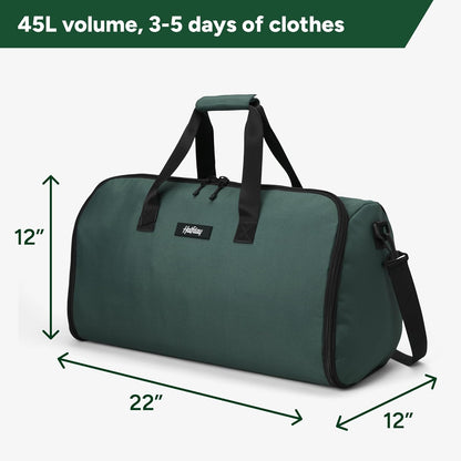Halfday Convertible 2-in-1 Garment Duffel Weekender Bag 40L: Wrinkle-Free Travel (Hanging Suit Compartment, Shoe Pockets, Trolley Sleeve), Durable & Water-Resistant Carry-on, Shadow