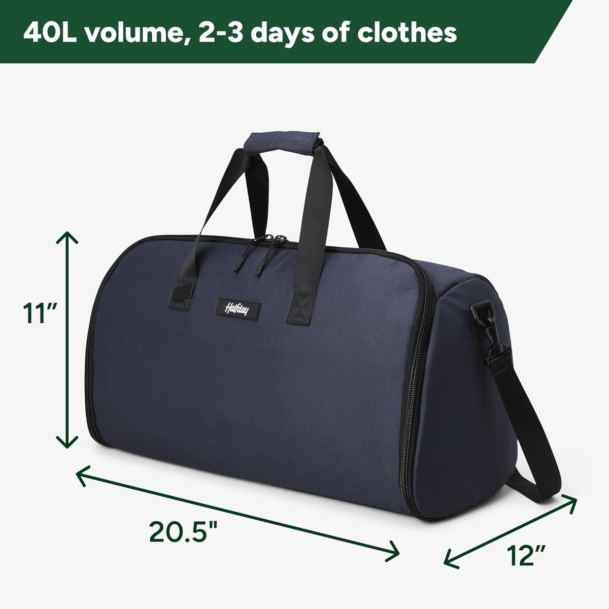 Halfday Convertible 2-in-1 Garment Duffel Weekender Bag 40L: Wrinkle-Free Travel (Hanging Suit Compartment, Shoe Pockets, Trolley Sleeve), Durable & Water-Resistant Carry-on, Shadow