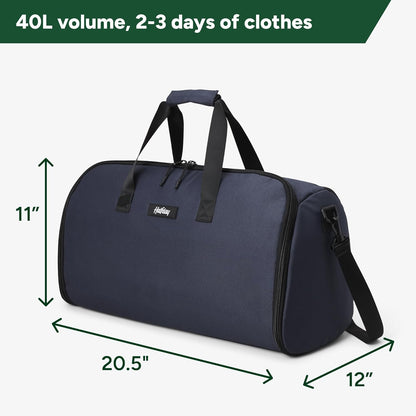 Halfday Convertible 2-in-1 Garment Duffel Weekender Bag 40L: Wrinkle-Free Travel (Hanging Suit Compartment, Shoe Pockets, Trolley Sleeve), Durable & Water-Resistant Carry-on, Shadow