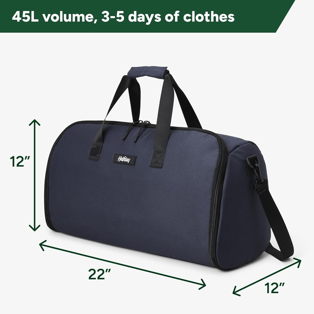 Halfday Convertible 2-in-1 Garment Duffel Weekender Bag 40L: Wrinkle-Free Travel (Hanging Suit Compartment, Shoe Pockets, Trolley Sleeve), Durable & Water-Resistant Carry-on, Shadow