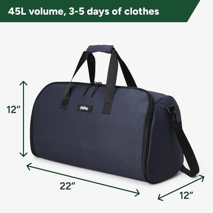 Halfday Convertible 2-in-1 Garment Duffel Weekender Bag 40L: Wrinkle-Free Travel (Hanging Suit Compartment, Shoe Pockets, Trolley Sleeve), Durable & Water-Resistant Carry-on, Shadow
