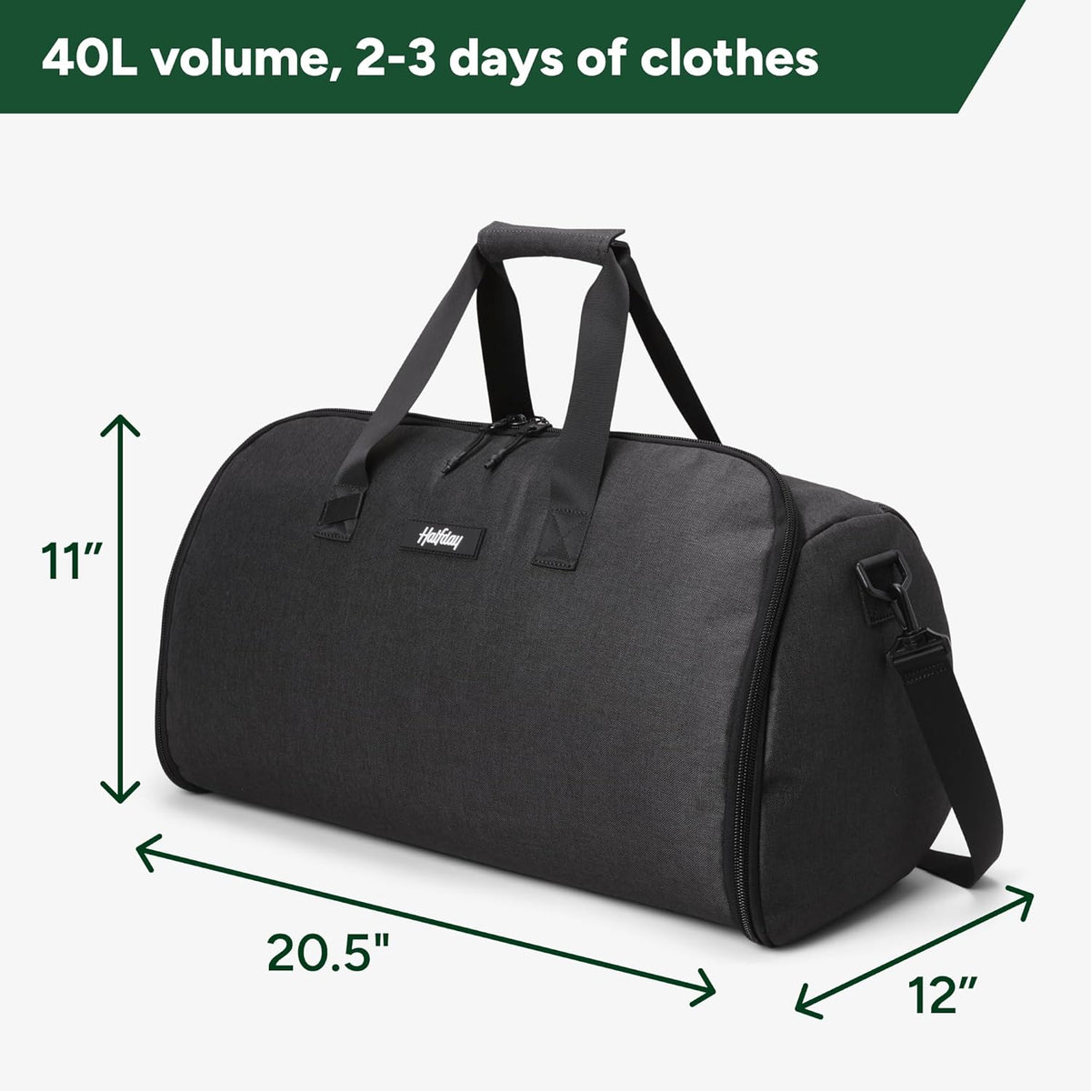 Halfday Convertible 2-in-1 Garment Duffel Weekender Bag 40L: Wrinkle-Free Travel (Hanging Suit Compartment, Shoe Pockets, Trolley Sleeve), Durable & Water-Resistant Carry-on, Shadow