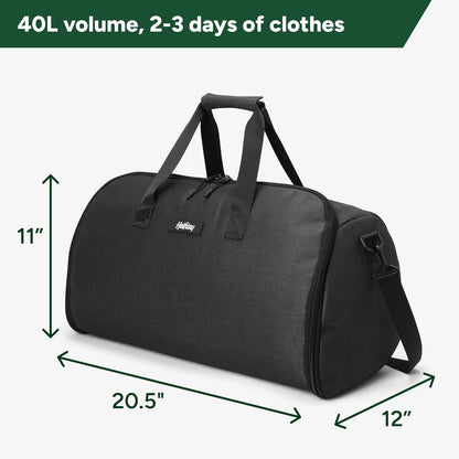 Halfday Convertible 2-in-1 Garment Duffel Weekender Bag 40L: Wrinkle-Free Travel (Hanging Suit Compartment, Shoe Pockets, Trolley Sleeve), Durable & Water-Resistant Carry-on, Shadow