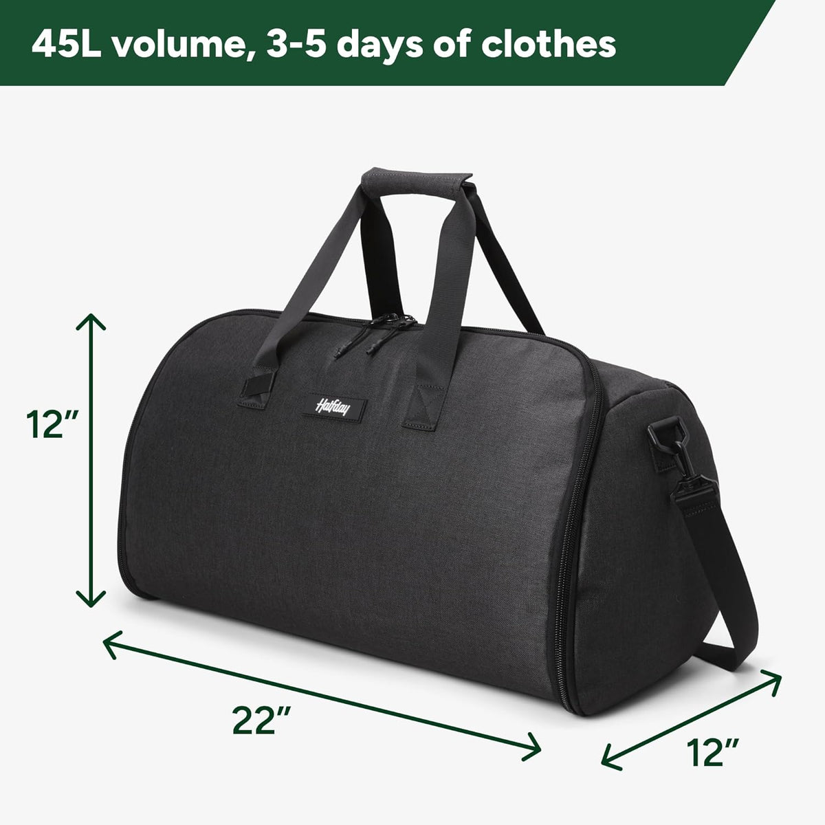 Halfday Convertible 2-in-1 Garment Duffel Weekender Bag 40L: Wrinkle-Free Travel (Hanging Suit Compartment, Shoe Pockets, Trolley Sleeve), Durable & Water-Resistant Carry-on, Shadow