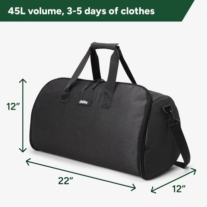 Halfday Convertible 2-in-1 Garment Duffel Weekender Bag 40L: Wrinkle-Free Travel (Hanging Suit Compartment, Shoe Pockets, Trolley Sleeve), Durable & Water-Resistant Carry-on, Shadow
