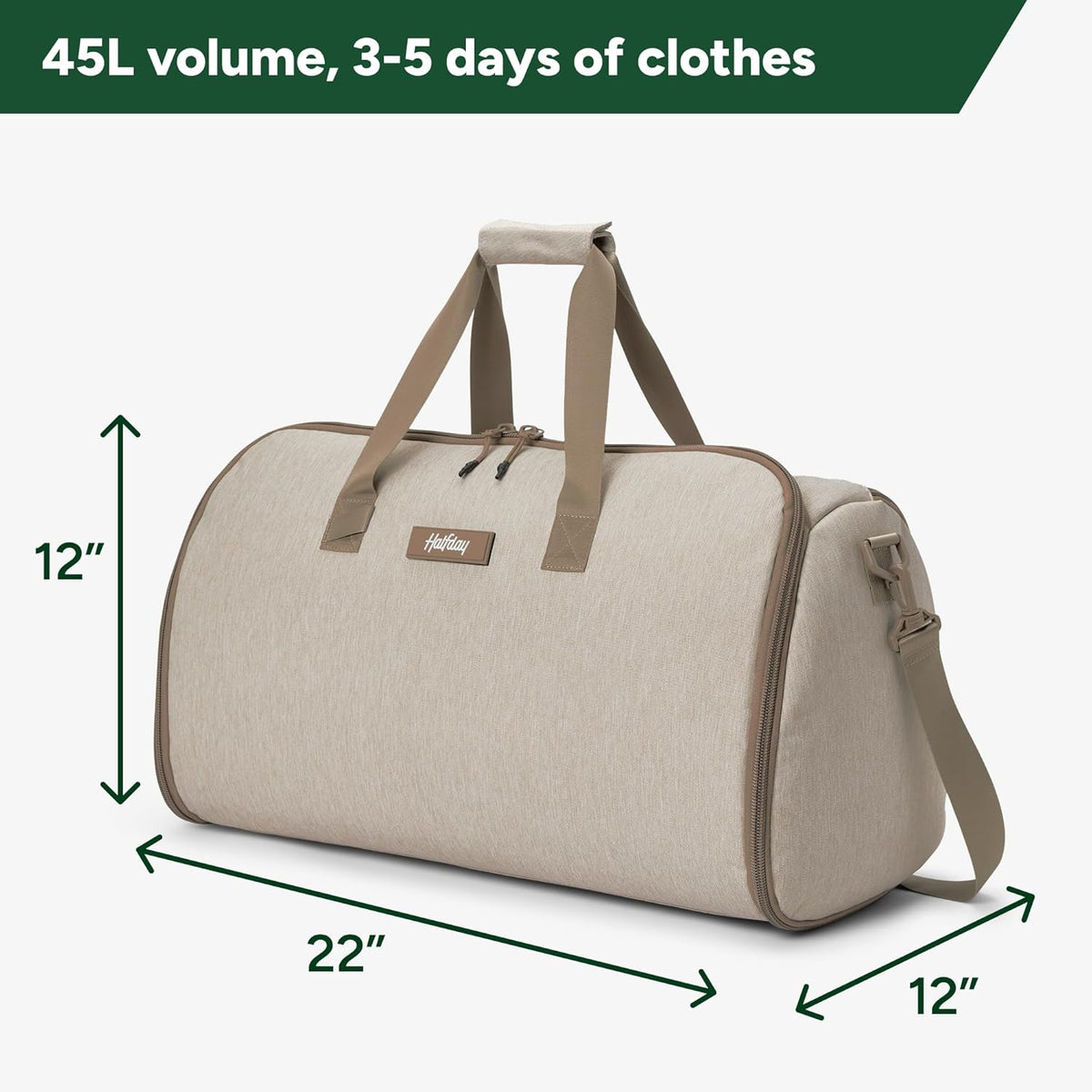 Halfday Convertible 2-in-1 Garment Duffel Weekender Bag 40L: Wrinkle-Free Travel (Hanging Suit Compartment, Shoe Pockets, Trolley Sleeve), Durable & Water-Resistant Carry-on, Shadow