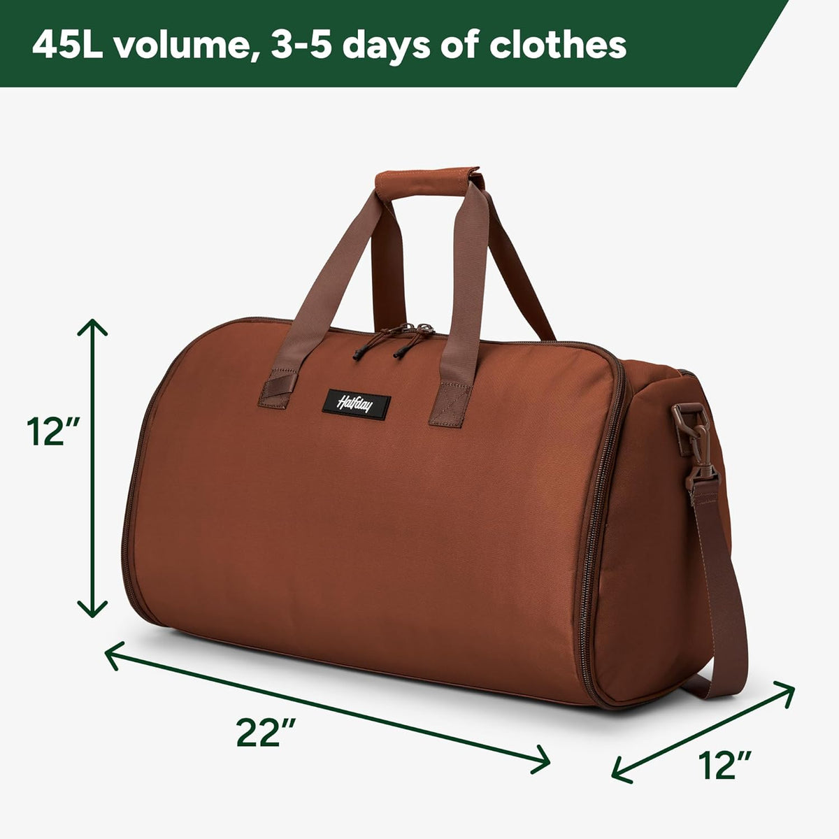 Halfday Convertible 2-in-1 Garment Duffel Weekender Bag 40L: Wrinkle-Free Travel (Hanging Suit Compartment, Shoe Pockets, Trolley Sleeve), Durable & Water-Resistant Carry-on, Shadow