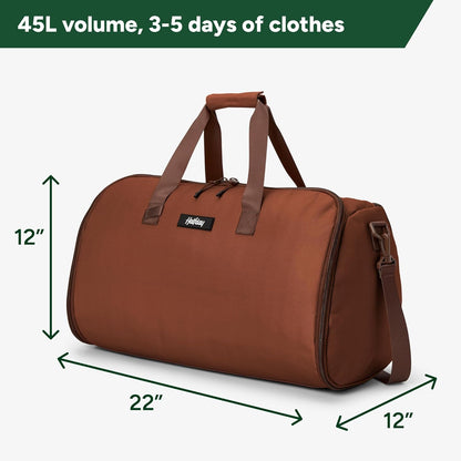 Halfday Convertible 2-in-1 Garment Duffel Weekender Bag 40L: Wrinkle-Free Travel (Hanging Suit Compartment, Shoe Pockets, Trolley Sleeve), Durable & Water-Resistant Carry-on, Shadow