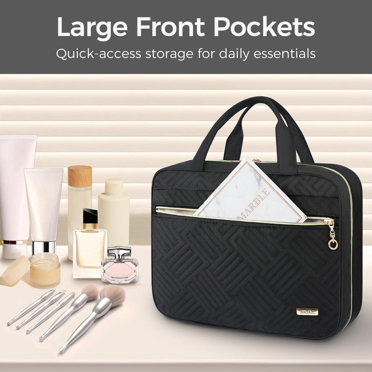 Hanging Toiletry Bag for Women Water-resistant Cosmetic Bag Large Capacity Travel Makeup Organizer for Full-Sized Travel Essentials(Classic+Jewelry Bag, Black)