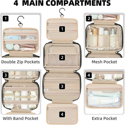 Hanging Toiletry Bag for Women Water-resistant Cosmetic Bag Large Capacity Travel Makeup Organizer for Full-Sized Travel Essentials(Classic+Jewelry Bag, Black)
