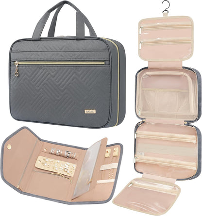 Hanging Toiletry Bag for Women Water-resistant Cosmetic Bag Large Capacity Travel Makeup Organizer for Full-Sized Travel Essentials(Classic+Jewelry Bag, Black)