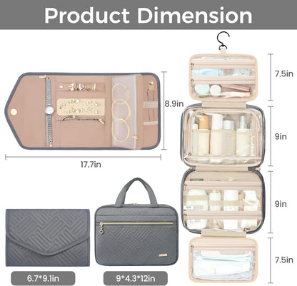 Hanging Toiletry Bag for Women Water-resistant Cosmetic Bag Large Capacity Travel Makeup Organizer for Full-Sized Travel Essentials(Classic+Jewelry Bag, Black)