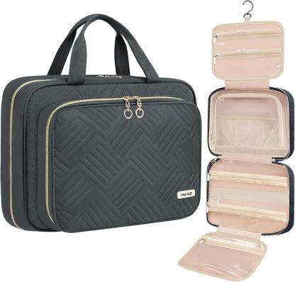 Hanging Toiletry Bag for Women Water-resistant Cosmetic Bag Large Capacity Travel Makeup Organizer for Full-Sized Travel Essentials(Classic+Jewelry Bag, Black)