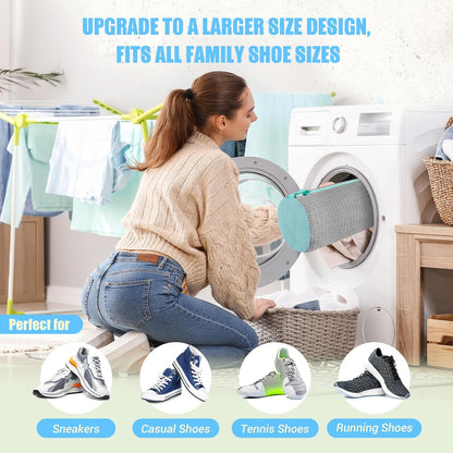 Shoe Washing Machine Bag, 2 PC Reusable XXL Shoes Laundry Bag for Washer & Dryer with Concealed Heavy-Duty Zipper to Protects Shoes & Machine, Cleaning Bag for Sneakers & Tennis Shoe(Yellow)