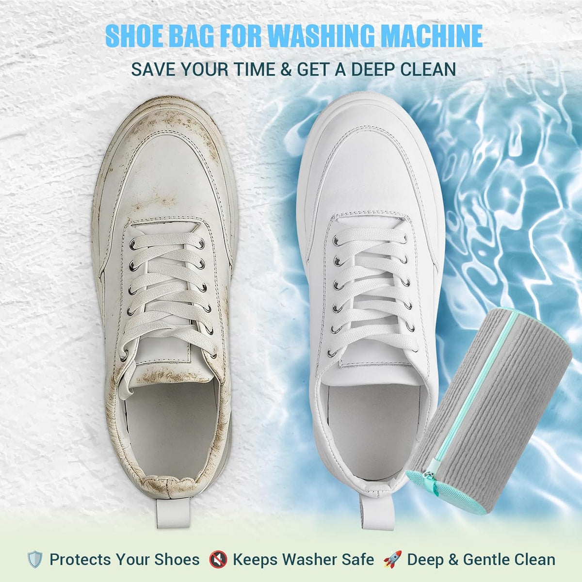 Shoe Washing Machine Bag, 2 PC Reusable XXL Shoes Laundry Bag for Washer & Dryer with Concealed Heavy-Duty Zipper to Protects Shoes & Machine, Cleaning Bag for Sneakers & Tennis Shoe(Yellow)