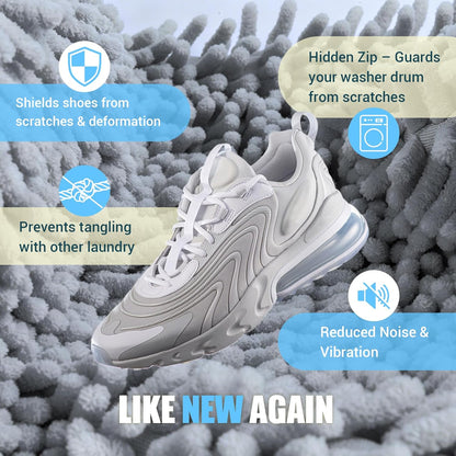 Shoe Washing Machine Bag, 2 PC Reusable XXL Shoes Laundry Bag for Washer & Dryer with Concealed Heavy-Duty Zipper to Protects Shoes & Machine, Cleaning Bag for Sneakers & Tennis Shoe(Yellow)