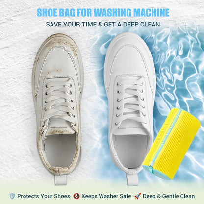 Shoe Washing Machine Bag, 2 PC Reusable XXL Shoes Laundry Bag for Washer & Dryer with Concealed Heavy-Duty Zipper to Protects Shoes & Machine, Cleaning Bag for Sneakers & Tennis Shoe(Yellow)