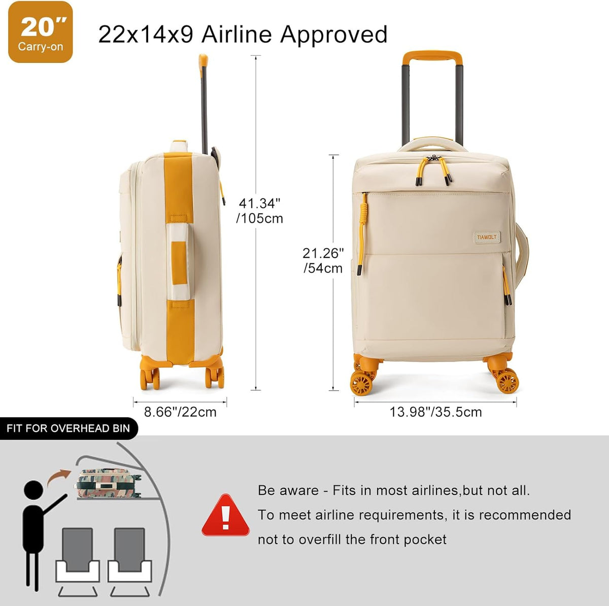Underseater Carry-On Luggage Airline Approved with Spinner Wheels, 16 Inch Luggage with TSA Lock, Overnight Rolling Softside Suitcases for Women,Purple