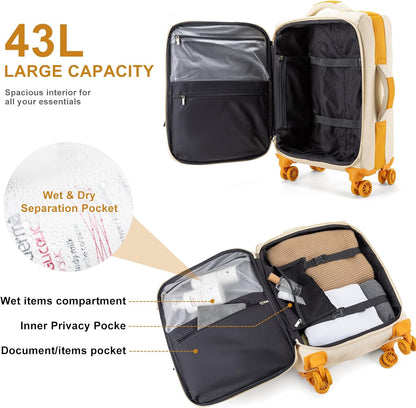 Underseater Carry-On Luggage Airline Approved with Spinner Wheels, 16 Inch Luggage with TSA Lock, Overnight Rolling Softside Suitcases for Women,Purple
