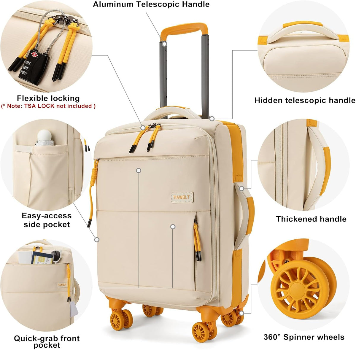 Underseater Carry-On Luggage Airline Approved with Spinner Wheels, 16 Inch Luggage with TSA Lock, Overnight Rolling Softside Suitcases for Women,Purple