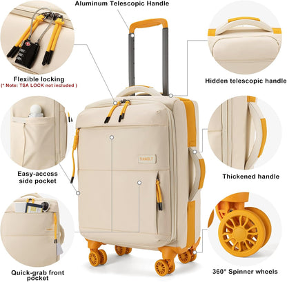 Underseater Carry-On Luggage Airline Approved with Spinner Wheels, 16 Inch Luggage with TSA Lock, Overnight Rolling Softside Suitcases for Women,Purple