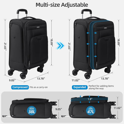Underseater Carry-On Luggage Airline Approved with Spinner Wheels, 16 Inch Luggage with TSA Lock, Overnight Rolling Softside Suitcases for Women,Purple