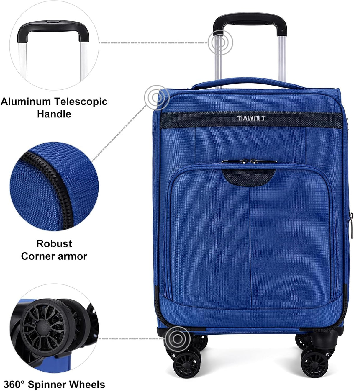 Underseater Carry-On Luggage Airline Approved with Spinner Wheels, 16 Inch Luggage with TSA Lock, Overnight Rolling Softside Suitcases for Women,Purple