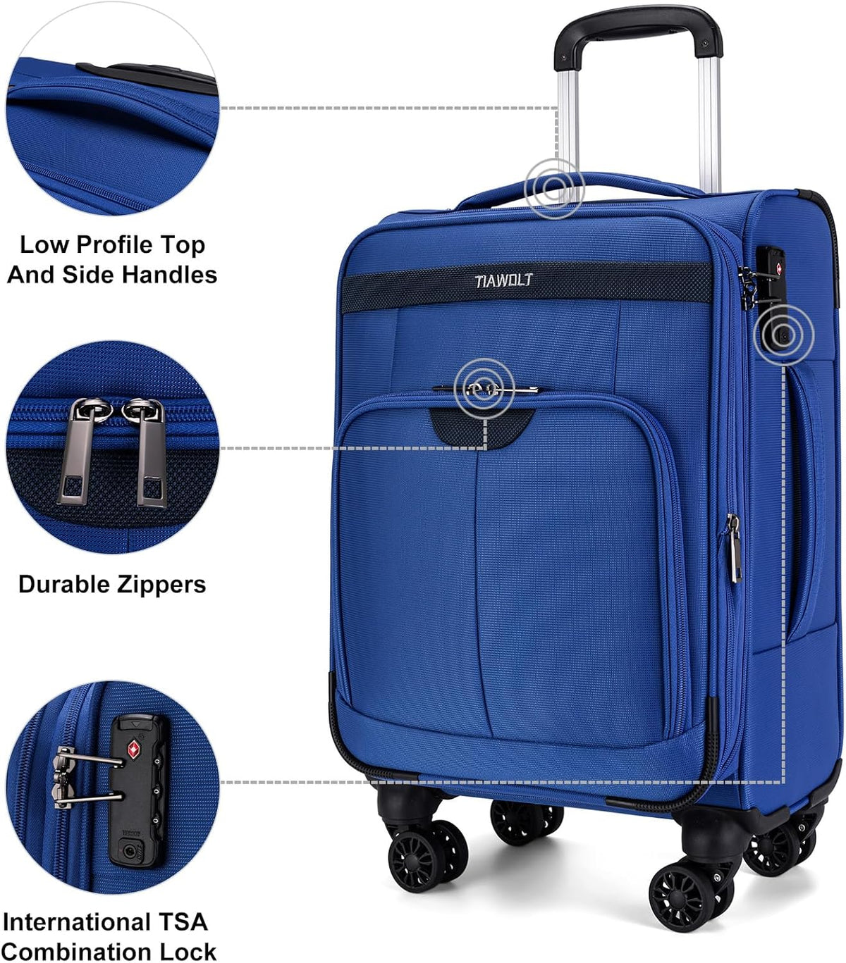 Underseater Carry-On Luggage Airline Approved with Spinner Wheels, 16 Inch Luggage with TSA Lock, Overnight Rolling Softside Suitcases for Women,Purple