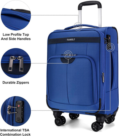 Underseater Carry-On Luggage Airline Approved with Spinner Wheels, 16 Inch Luggage with TSA Lock, Overnight Rolling Softside Suitcases for Women,Purple