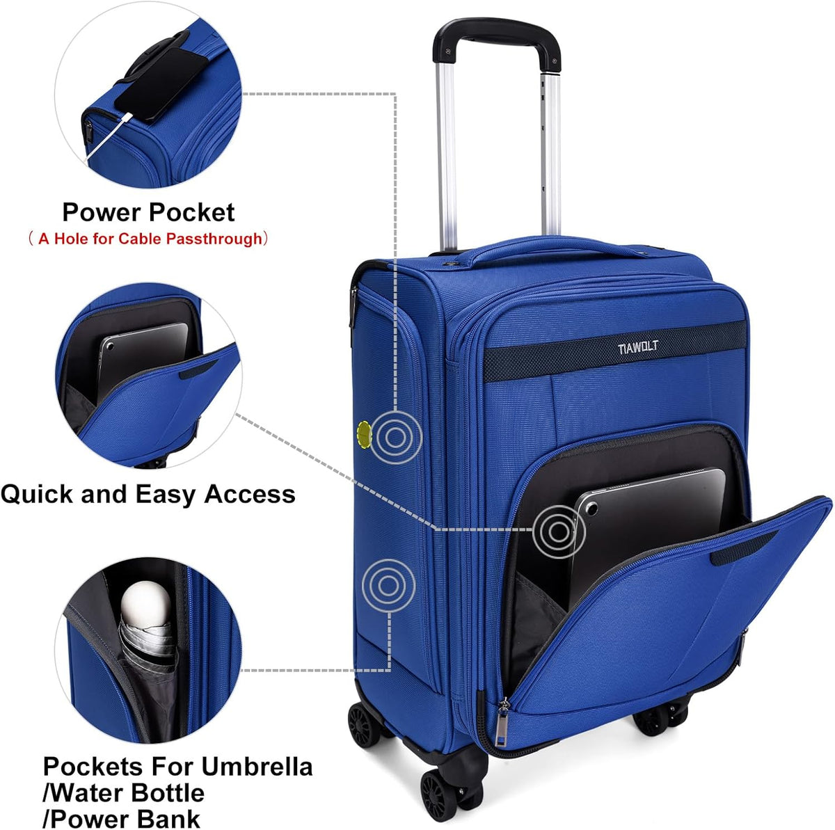 Underseater Carry-On Luggage Airline Approved with Spinner Wheels, 16 Inch Luggage with TSA Lock, Overnight Rolling Softside Suitcases for Women,Purple