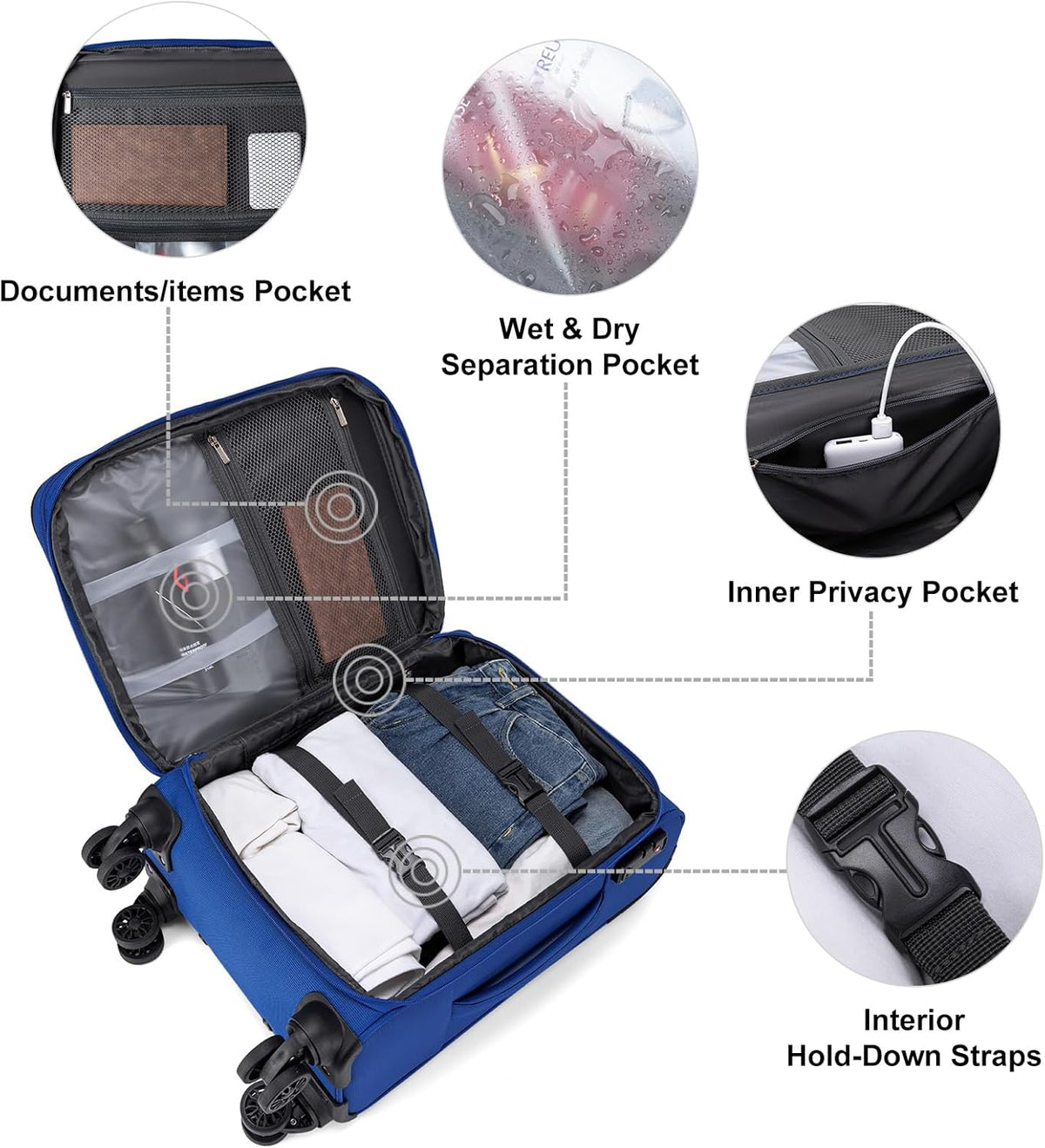 Underseater Carry-On Luggage Airline Approved with Spinner Wheels, 16 Inch Luggage with TSA Lock, Overnight Rolling Softside Suitcases for Women,Purple