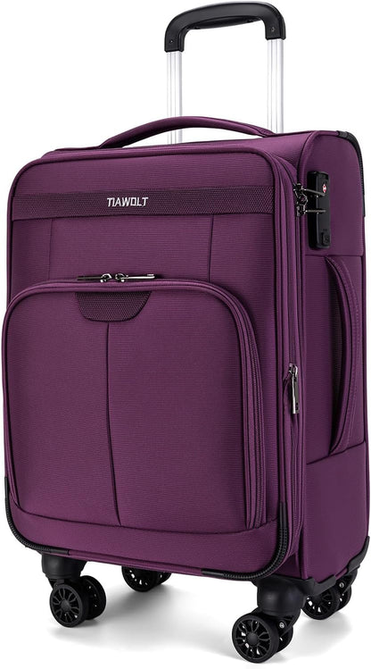Underseater Carry-On Luggage Airline Approved with Spinner Wheels, 16 Inch Luggage with TSA Lock, Overnight Rolling Softside Suitcases for Women,Purple