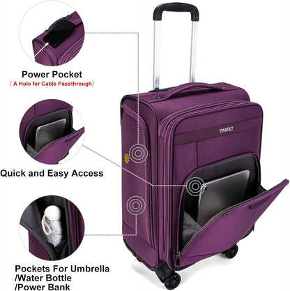 Underseater Carry-On Luggage Airline Approved with Spinner Wheels, 16 Inch Luggage with TSA Lock, Overnight Rolling Softside Suitcases for Women,Purple