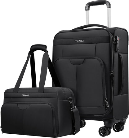 Underseater Carry-On Luggage Airline Approved with Spinner Wheels, 16 Inch Luggage with TSA Lock, Overnight Rolling Softside Suitcases for Women,Purple