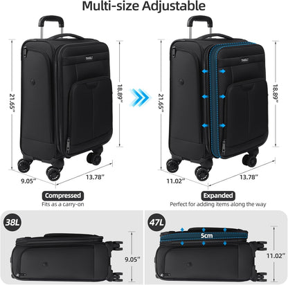 Underseater Carry-On Luggage Airline Approved with Spinner Wheels, 16 Inch Luggage with TSA Lock, Overnight Rolling Softside Suitcases for Women,Purple