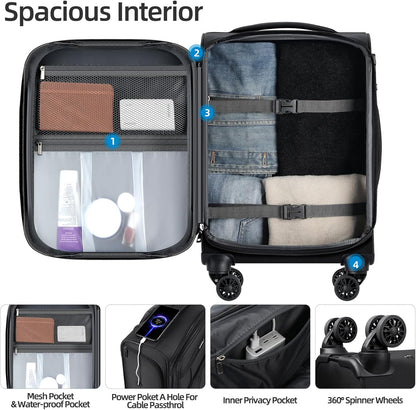 Underseater Carry-On Luggage Airline Approved with Spinner Wheels, 16 Inch Luggage with TSA Lock, Overnight Rolling Softside Suitcases for Women,Purple