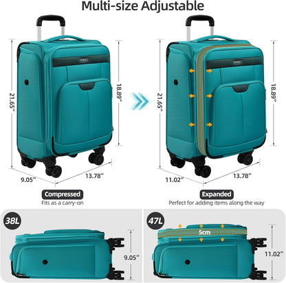 Underseater Carry-On Luggage Airline Approved with Spinner Wheels, 16 Inch Luggage with TSA Lock, Overnight Rolling Softside Suitcases for Women,Purple