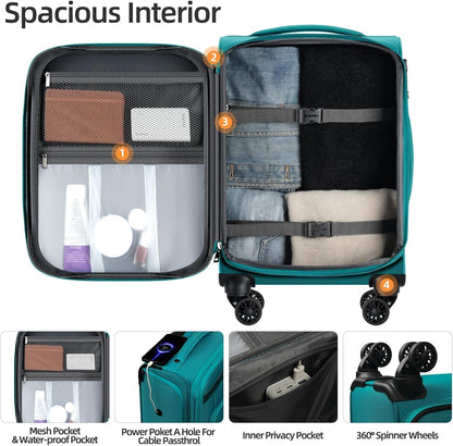 Underseater Carry-On Luggage Airline Approved with Spinner Wheels, 16 Inch Luggage with TSA Lock, Overnight Rolling Softside Suitcases for Women,Purple