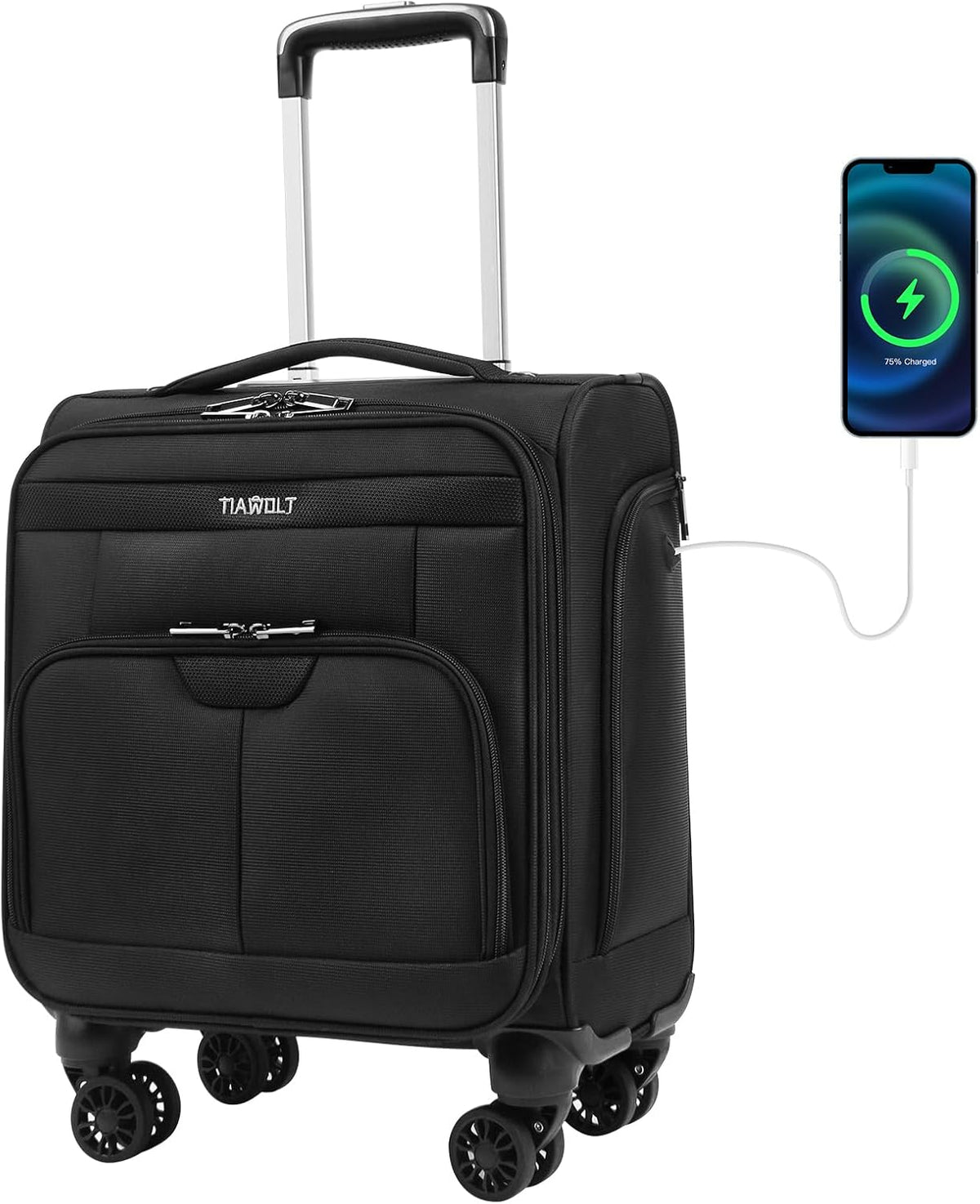 Underseater Carry-On Luggage Airline Approved with Spinner Wheels, 16 Inch Luggage with TSA Lock, Overnight Rolling Softside Suitcases for Women,Purple